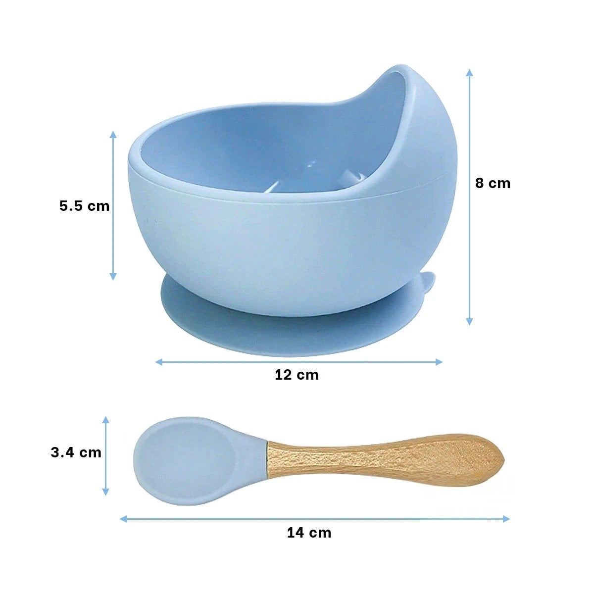PACK4 RECIPIENTE PARA BEBE DE SILICONA CELESTE CON CUCHARA SUAVE Y COMODO Y+PAPEL REGALO - 4