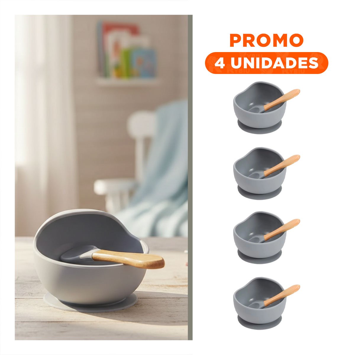 PACK4 SET DE PLATO CUENCO Y CUCHARA PARA BEBE PLOMO LIGERO Y+REGALO STICKER - 1