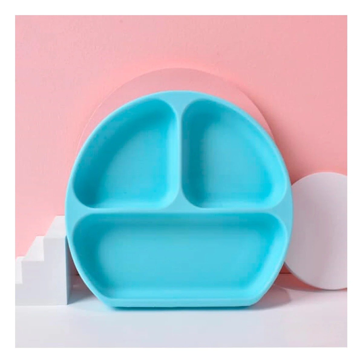 PACK6 VAJILLA DE 3 SECCIONES CELESTE DE SILICONA MUY SUAVE DE GRADO MEDICO Y+PAPEL REGALO - 5