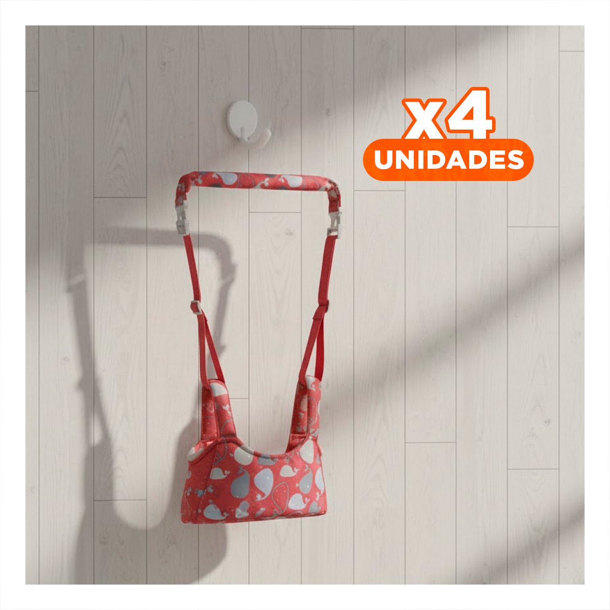 PACK4 FAJA CAMINADOR INFANTIL BEBE ROJO DISEÑO BALLENA LIGERA Y DURADERA - 1