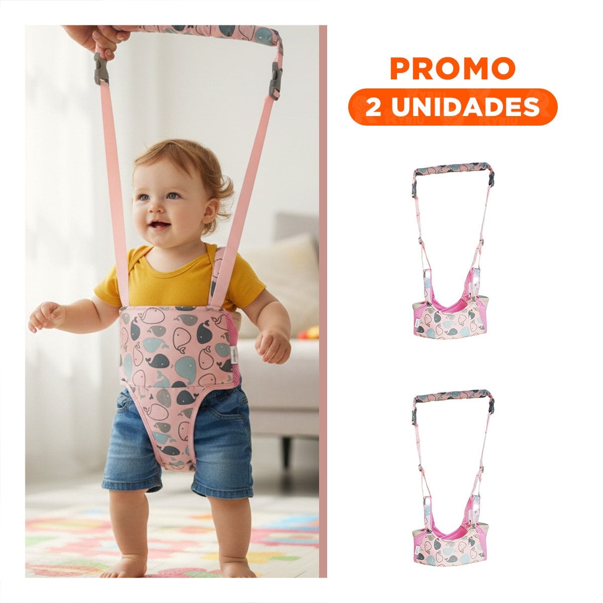 PACK2 ARNES CAMINADOR INFANTIL BEBE ROSADO DISEÑO BALLENA COMODO Y ESTABLE - 1