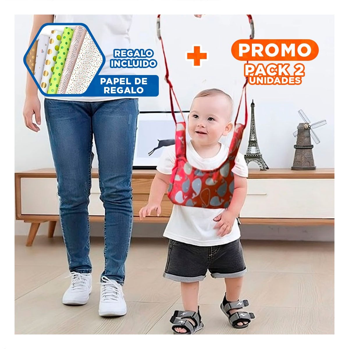 PACK2 CHALECO CAMINADOR INFANTIL BEBE ROJO DISEÑO BALLENA LIGERO Y PRACTICO Y+PAPEL REGALO - 1