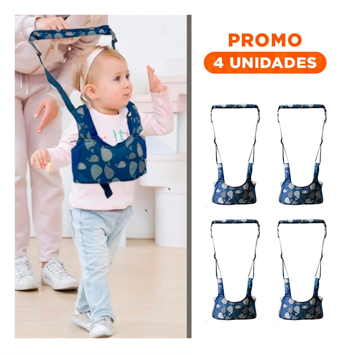 PACK4 ARNES REGULABLE BEBE AZUL DISEÑO BALLENA SEGURO Y COMODO Y+REGALO STICKER - 1