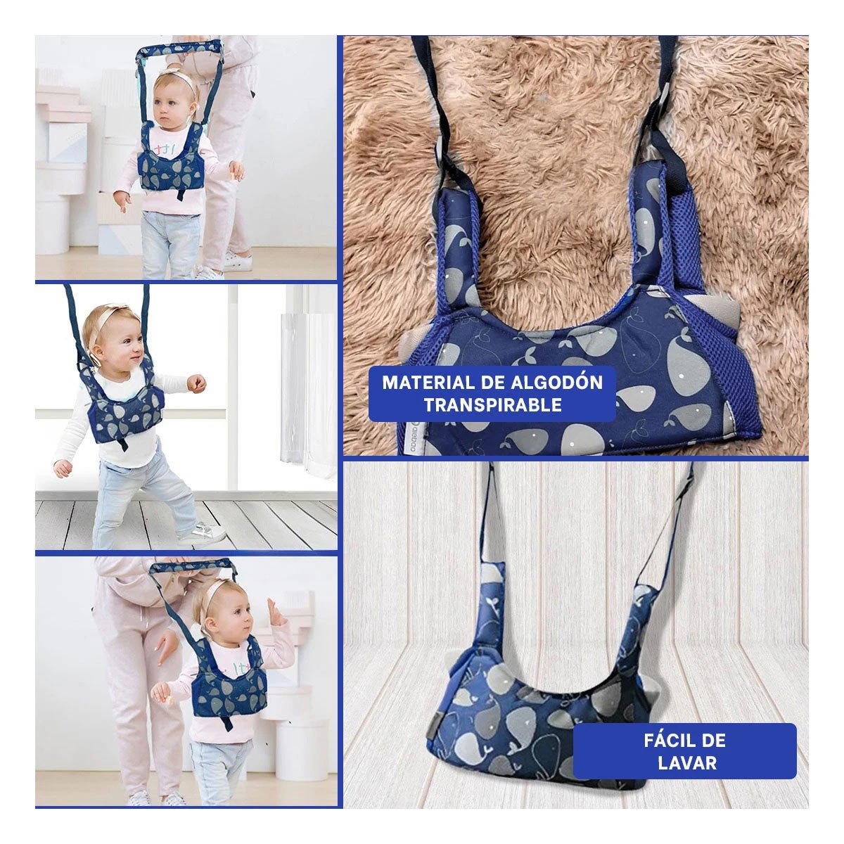 PACK4 ARNES REGULABLE BEBE AZUL DISEÑO BALLENA SEGURO Y COMODO Y+REGALO STICKER - 2