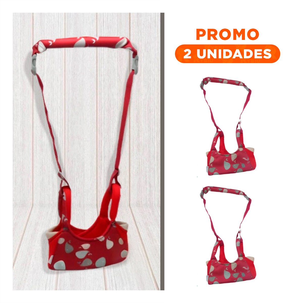 PACK2 CINTURON CAMINADOR INFANTIL BEBE ROJO DISEÑO BALLENA SEGURO Y DURADERO - 1