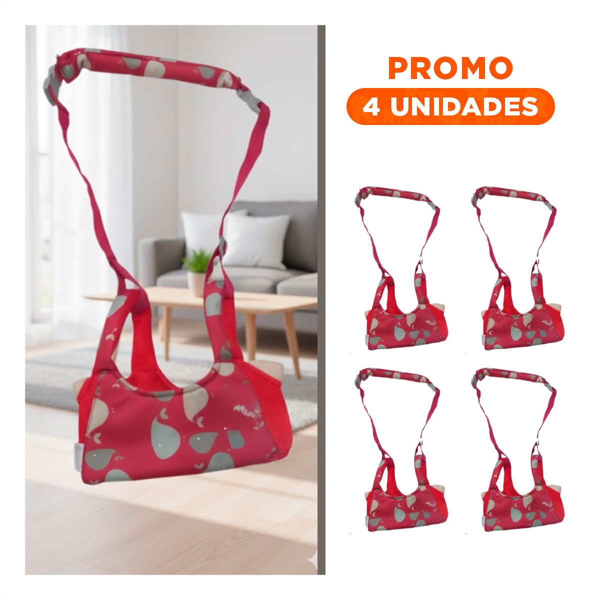 PACK4 CINTURON REGULABLE BEBE ROJO DISEÑO BALLENA DURADERO Y COMODO Y+REGALO STICKER - 1