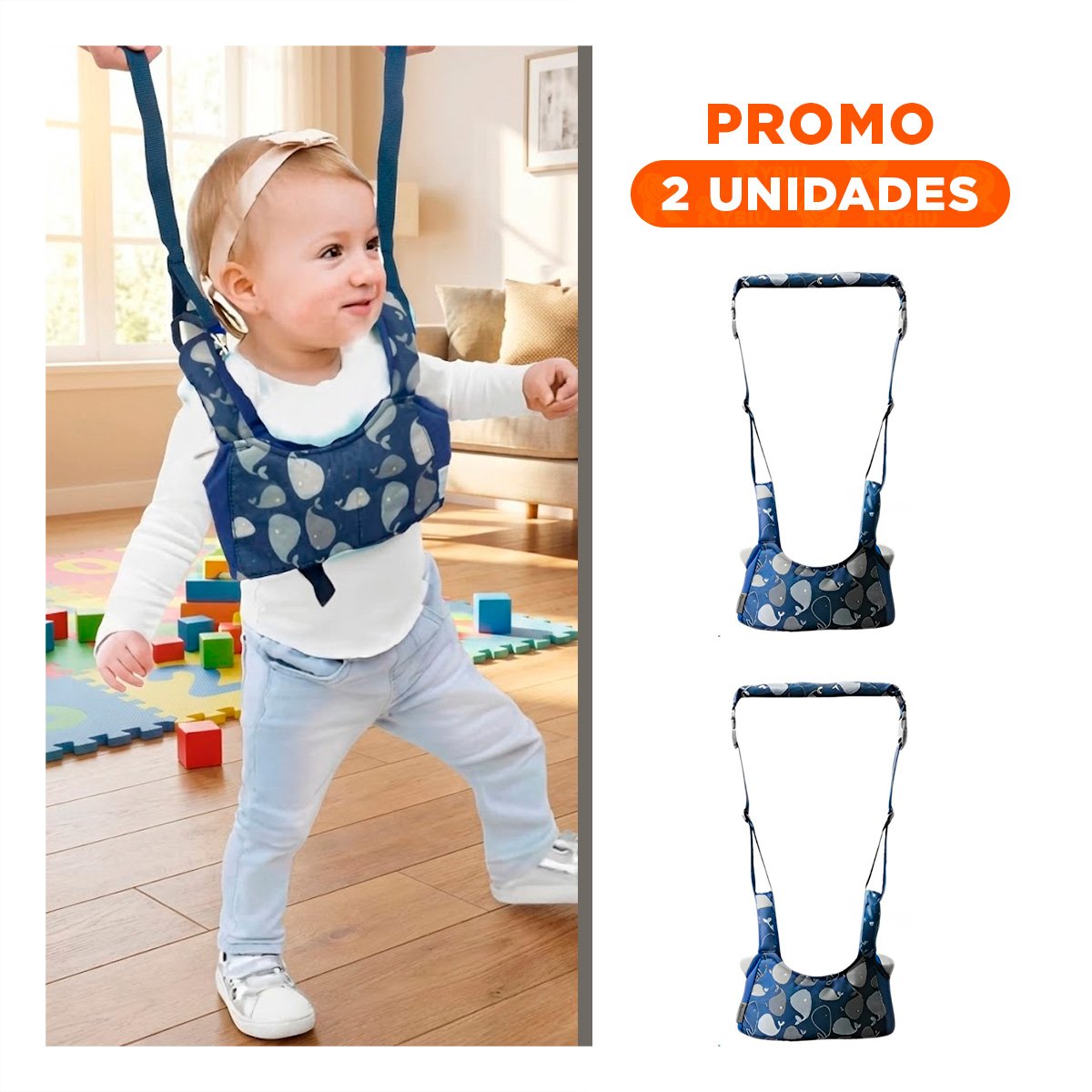 PACK2 ARNES CAMINADOR INFANTIL BEBE AZUL DISEÑO BALLENA COMODO Y ESTABLE - 1