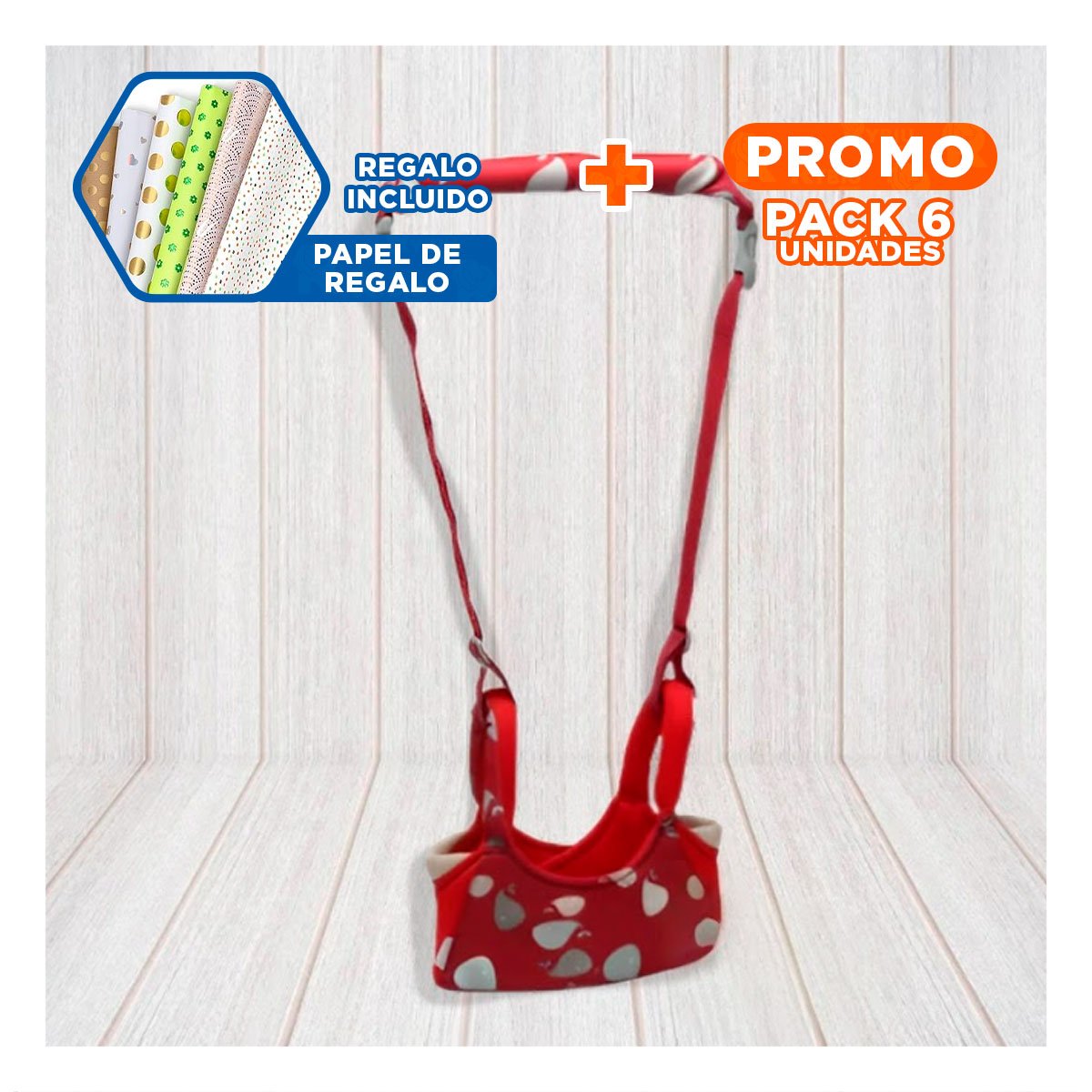 PACK6 ANDADOR INFANTIL BEBE ROJO DISEÑO BALLENA COMODO Y DURADERO Y+PAPEL REGALO - 1
