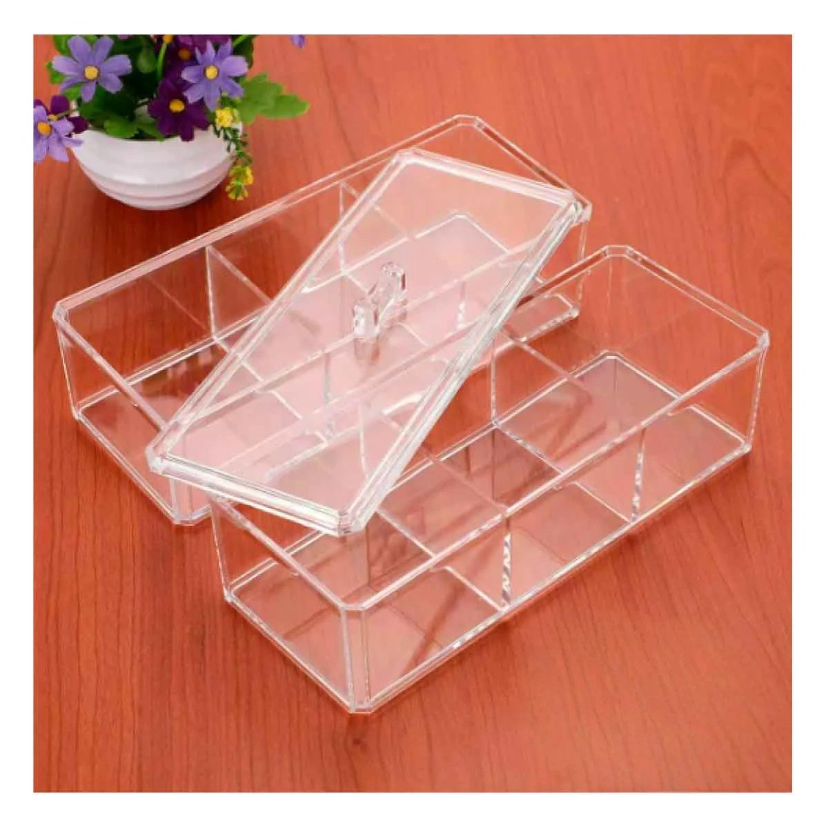 PACK6 CAJA ACRILICA DE 2 PISOS TRANSPARENTE CON 6 DIVISIONES PARA USO EN ESCRITORIO Y HOGAR - 5