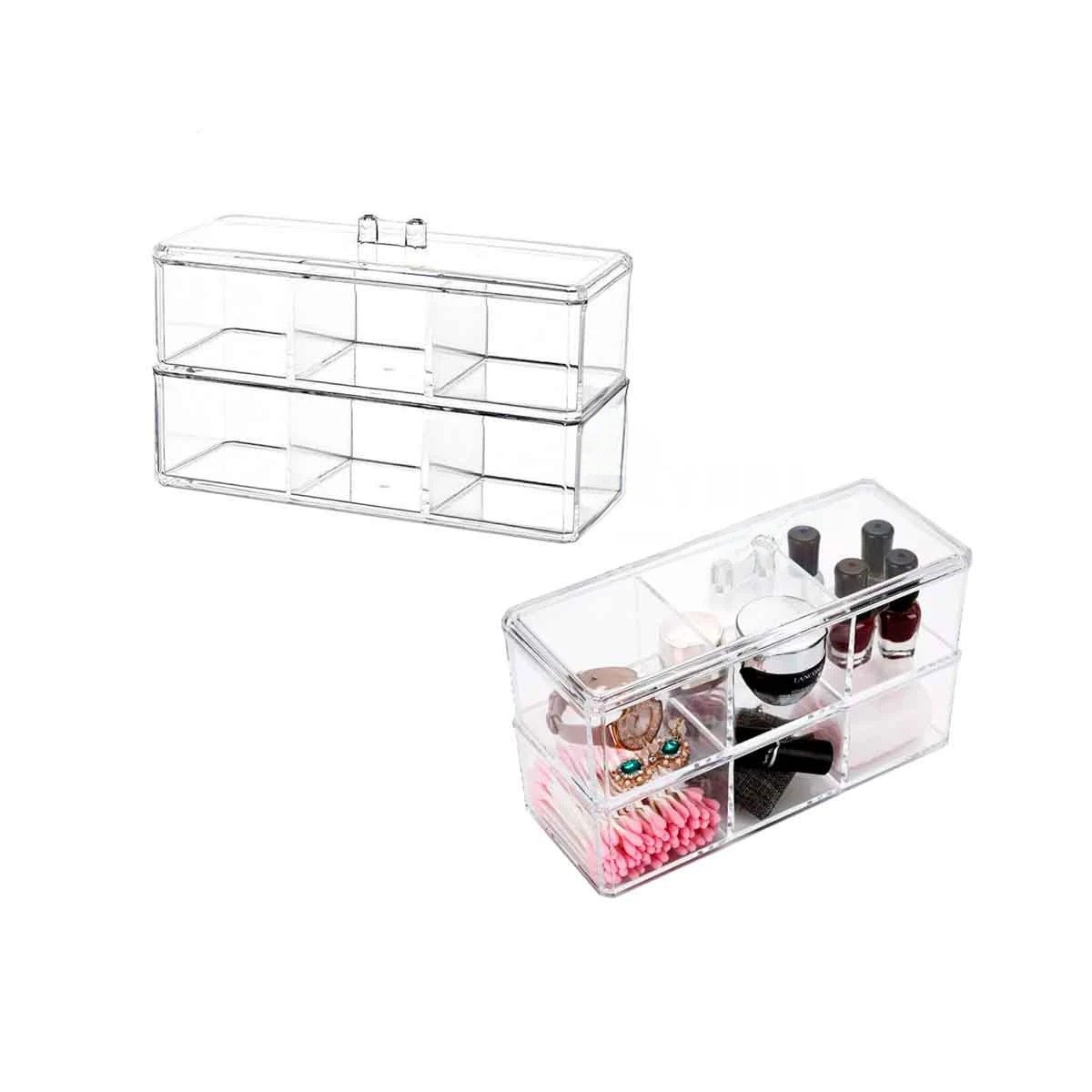 PACK12 ORGANIZADOR DE ACRILICO 2 PISOS TRANSPARENTE CON 6 COMPARTIMIENTOS Y+REGALO STICKER - 2