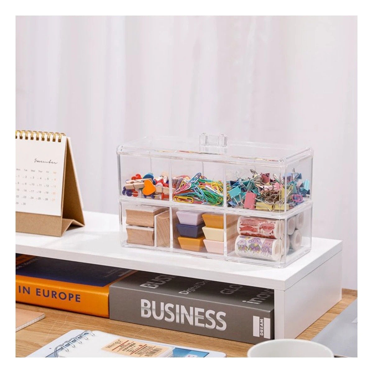 PACK12 ORGANIZADOR DE ACRILICO 2 PISOS TRANSPARENTE CON 6 COMPARTIMIENTOS Y+REGALO STICKER - 3