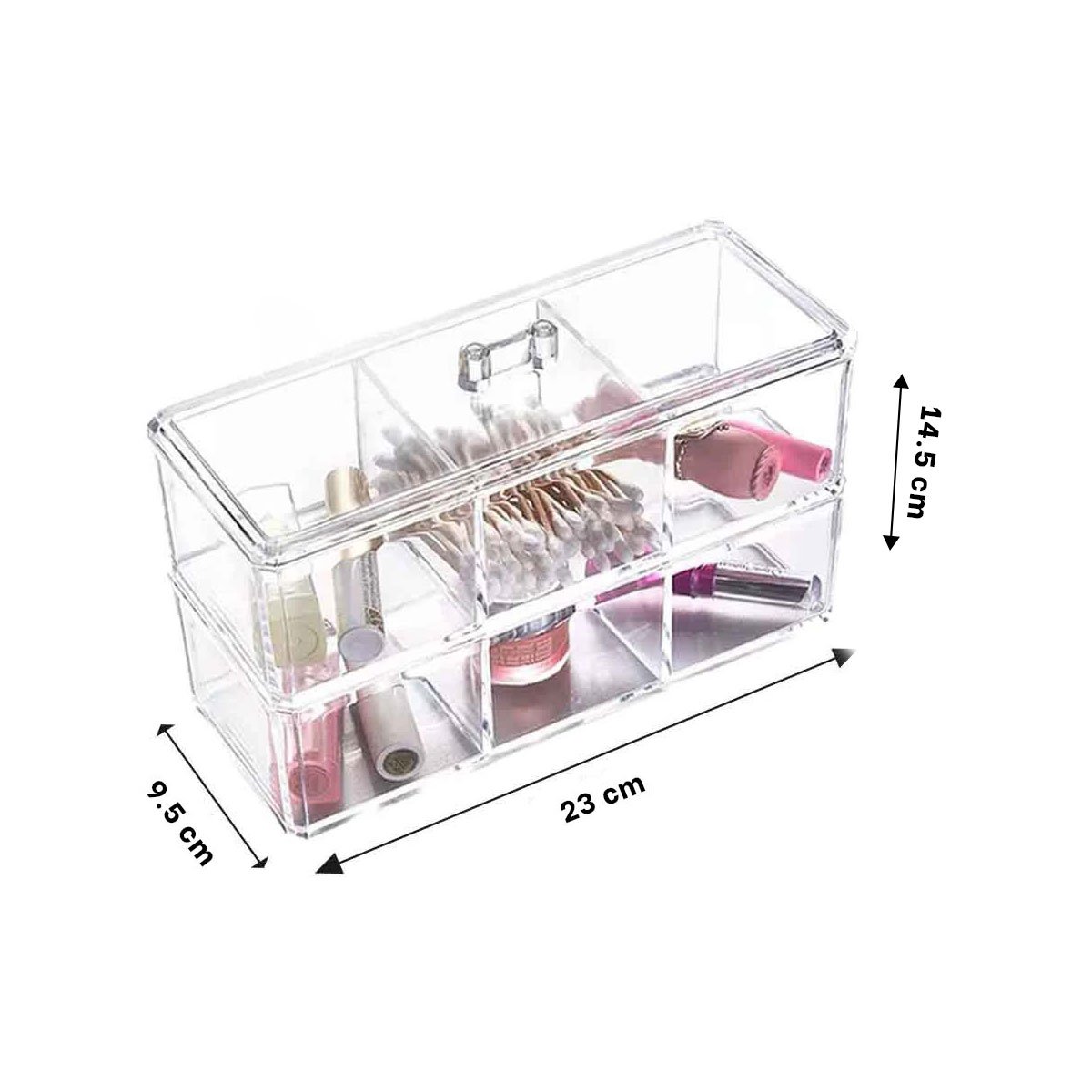 PACK2 CAJA ORGANIZADORA DE ACRILICO 2 PISOS TRANSPARENTE CON 6 COMPARTIMIENTOS Y+REGALO STICKER - 4