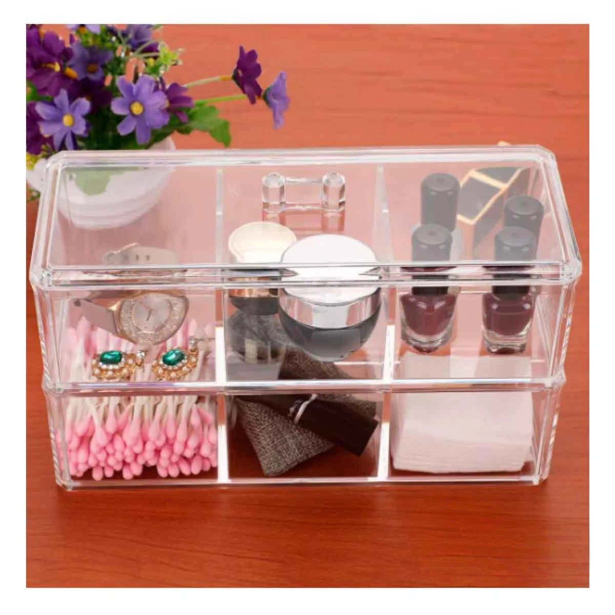 PACK2 CAJA ORGANIZADORA DE ACRILICO 2 PISOS TRANSPARENTE CON 6 COMPARTIMIENTOS Y+REGALO STICKER - 5