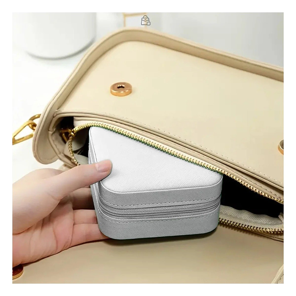 PACK4 MINI JOYEROS PORTATILES BLANCO CON ESPACIOS PARA RELOJES Y ANILLOS - 5