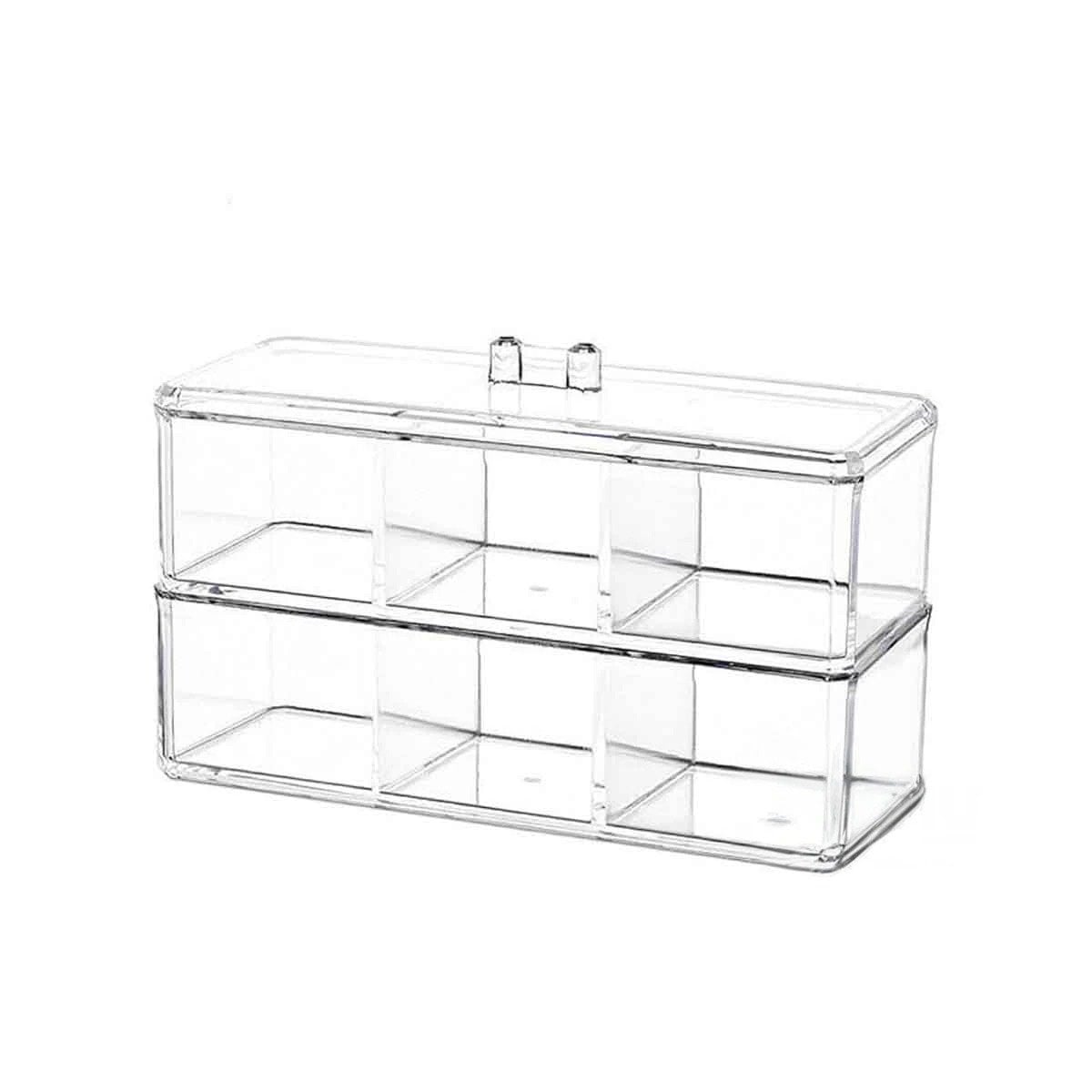 PACK6 ORGANIZADOR DE ACRILICO 2 PISOS TRANSPARENTE CON 6 ESPACIOS Y+PAPEL REGALO - 1