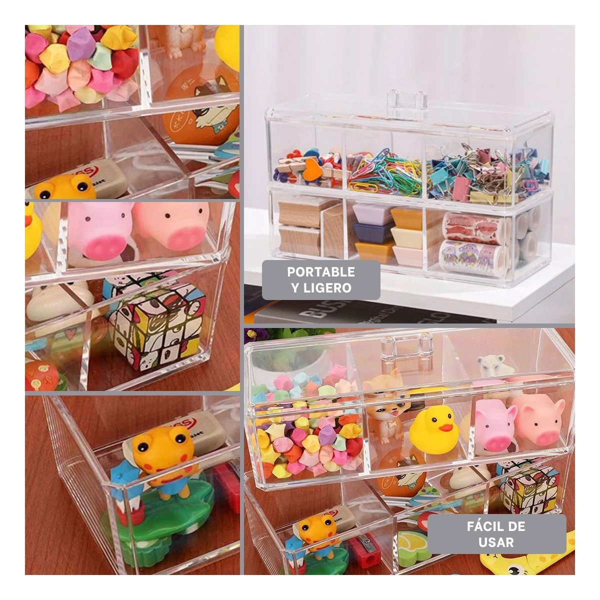 PACK6 ORGANIZADOR DE ACRILICO 2 PISOS TRANSPARENTE CON 6 ESPACIOS Y+PAPEL REGALO - 3
