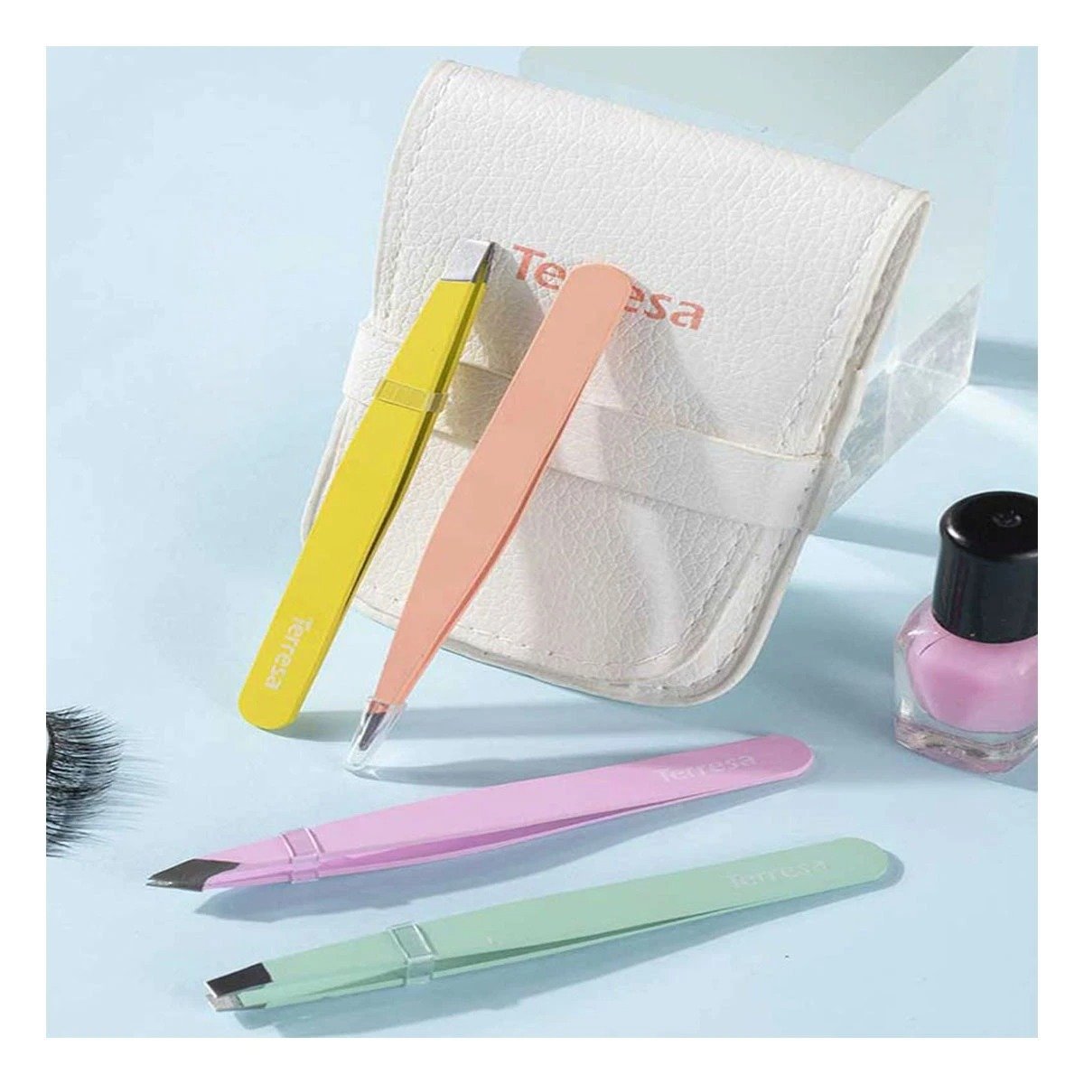 PACK2 SET DE 4 PINZAS MULTICOLOR PARA DEPILACION DE ROSTRO Y CEJAS Y+REGALO STICKER - 5