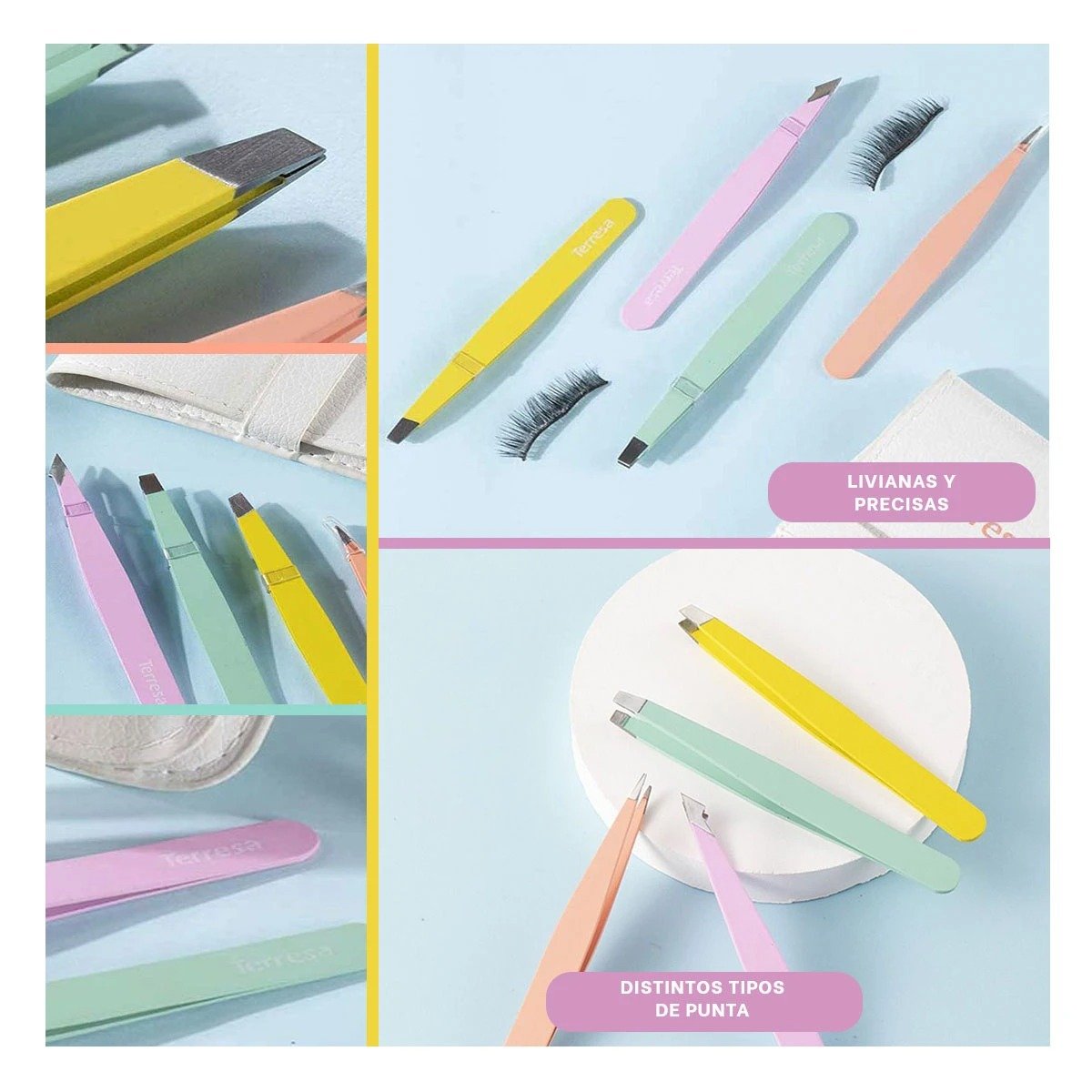 PACK4 HERRAMIENTAS DE DEPILACION SET DE 4 PINZAS MULTICOLOR PARA USO PERSONAL Y+REGALO STICKER - 2