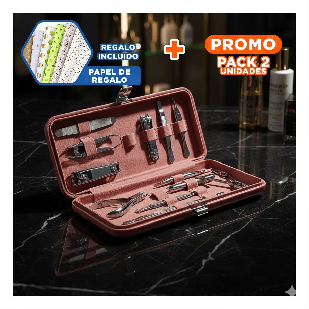 PACK2 MALETA COMPACTA PARA MANICURE Y PEDICURE 12 PIEZAS COLOR GUINDA Y+PAPEL REGALO - 1