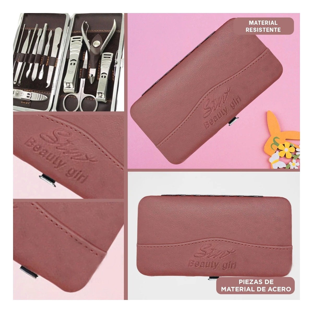 PACK2 MALETA COMPACTA PARA MANICURE Y PEDICURE 12 PIEZAS COLOR GUINDA Y+PAPEL REGALO - 3