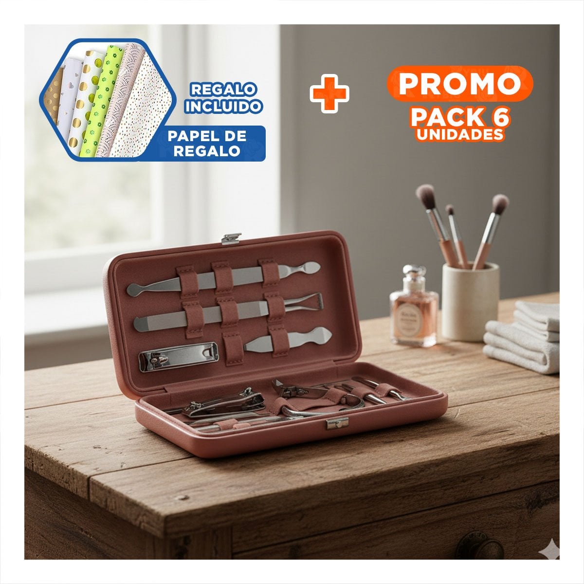 PACK6 ORGANIZADOR COMPACTO PARA BELLEZA DE UÑAS 12 PIEZAS GUINDA Y+PAPEL REGALO - 1