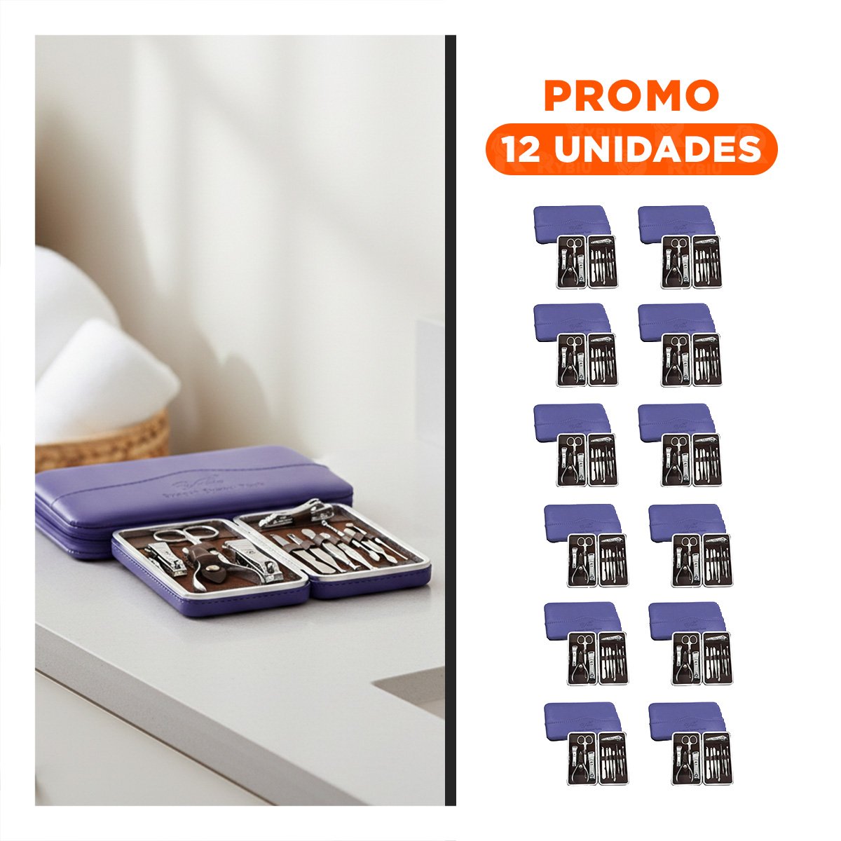 PACK6 MALETIN ORGANIZADOR PARA UÑAS 12 PIEZAS MANICURE Y PEDICURE AZUL ACERO - 1
