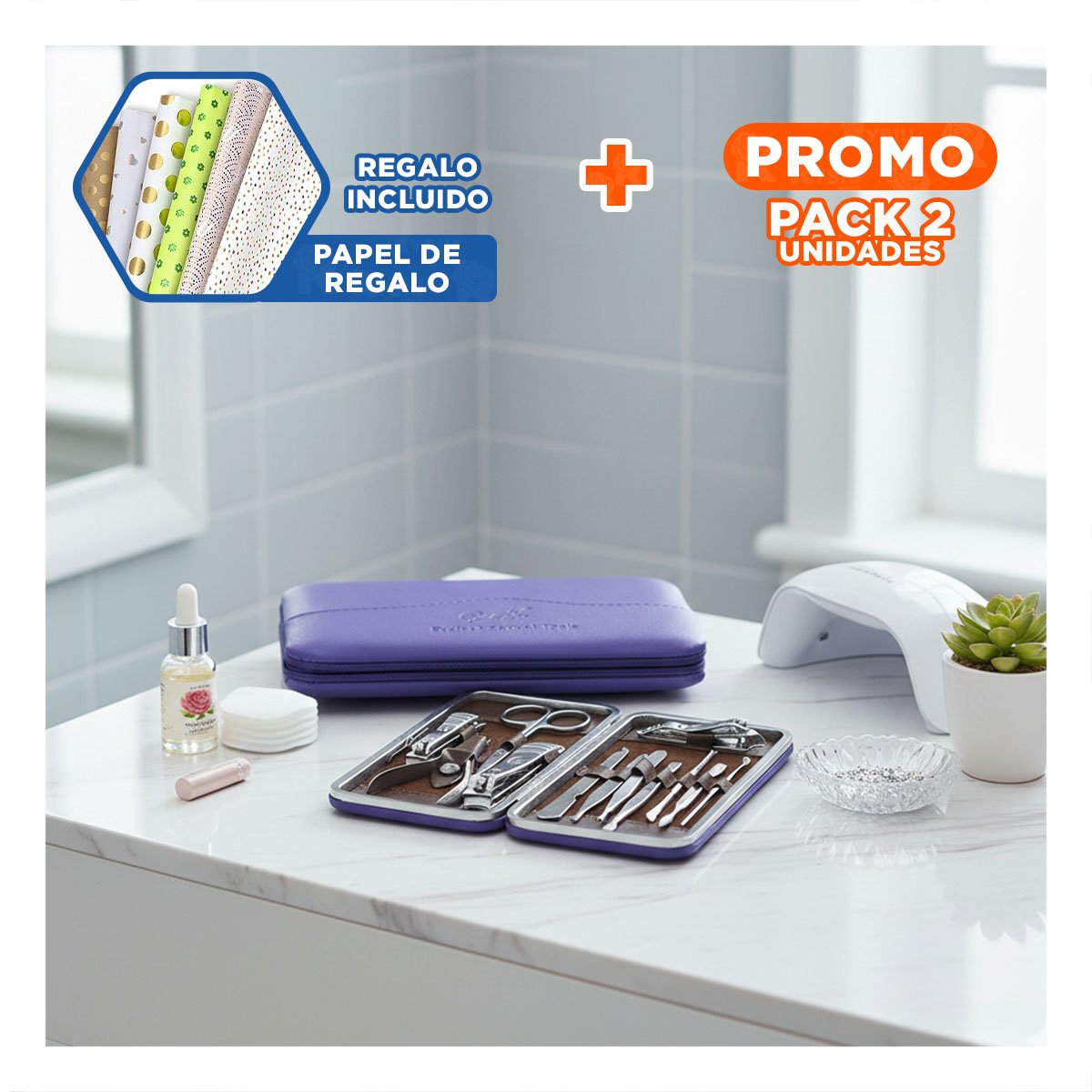 PACK12 ORGANIZADOR PORTATIL PARA HERRAMIENTAS DE UÑAS 12 PIEZAS AZUL ACERO Y+PAPEL REGALO - 1