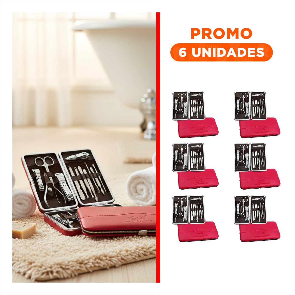 PACK6 MALETIN PROFESIONAL PARA CUIDADO DE UÑAS 12 PIEZAS COLOR ROJO - 1