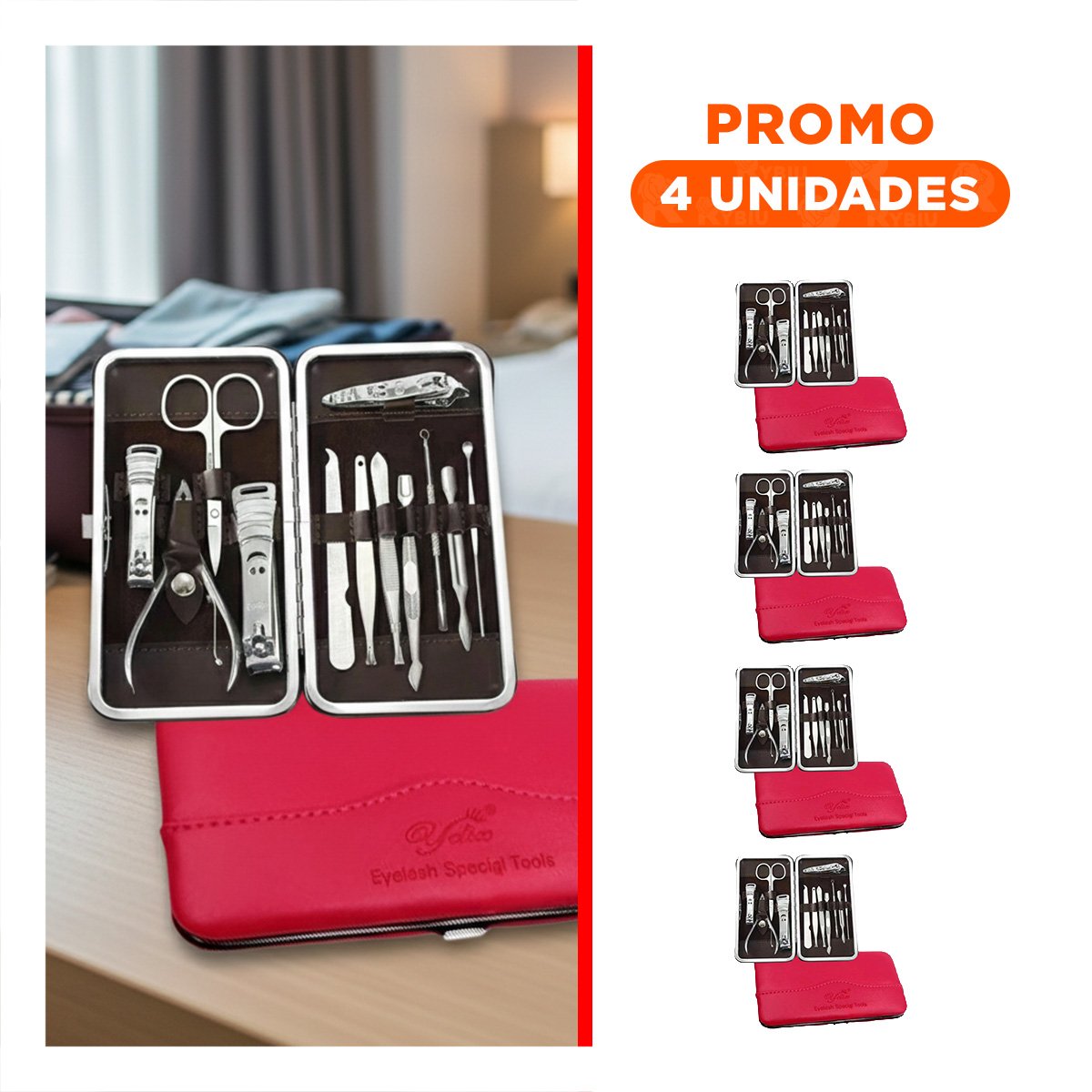 PACK4 MALETIN ORGANIZADOR PARA UÑAS 12 PIEZAS MANICURE Y PEDICURE ROJO Y+REGALO STICKER - 1
