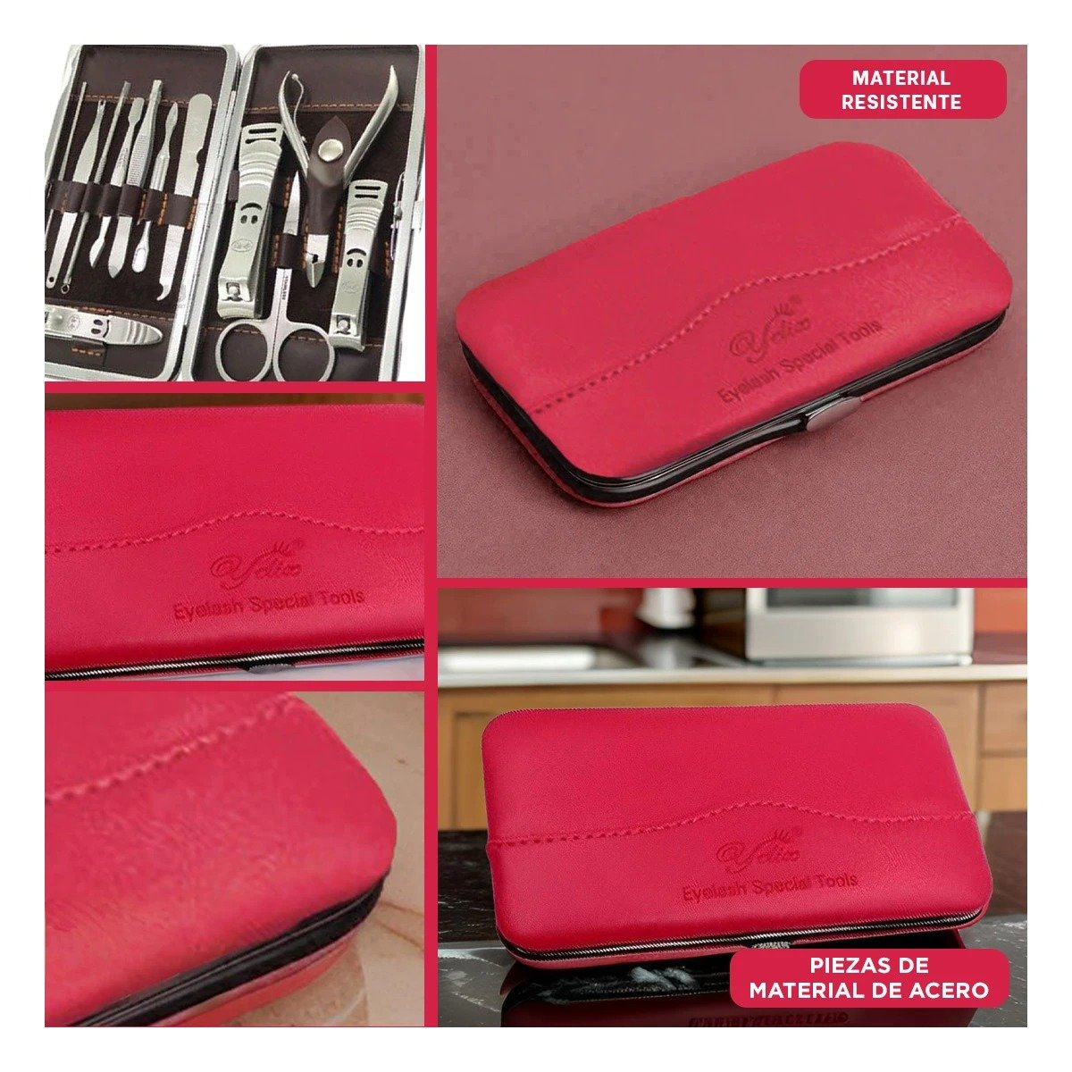 PACK4 MALETIN ORGANIZADOR PARA UÑAS 12 PIEZAS MANICURE Y PEDICURE ROJO Y+REGALO STICKER - 2