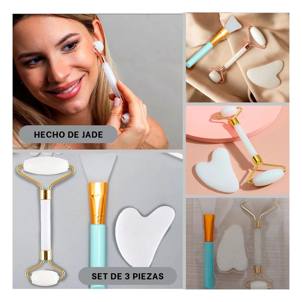 PACK4 EXTRACTOR BLANCO SET DE 3 DE JADE PARA SPA CASERO Y PIEL RADIANTE Y+REGALO STICKER - 2