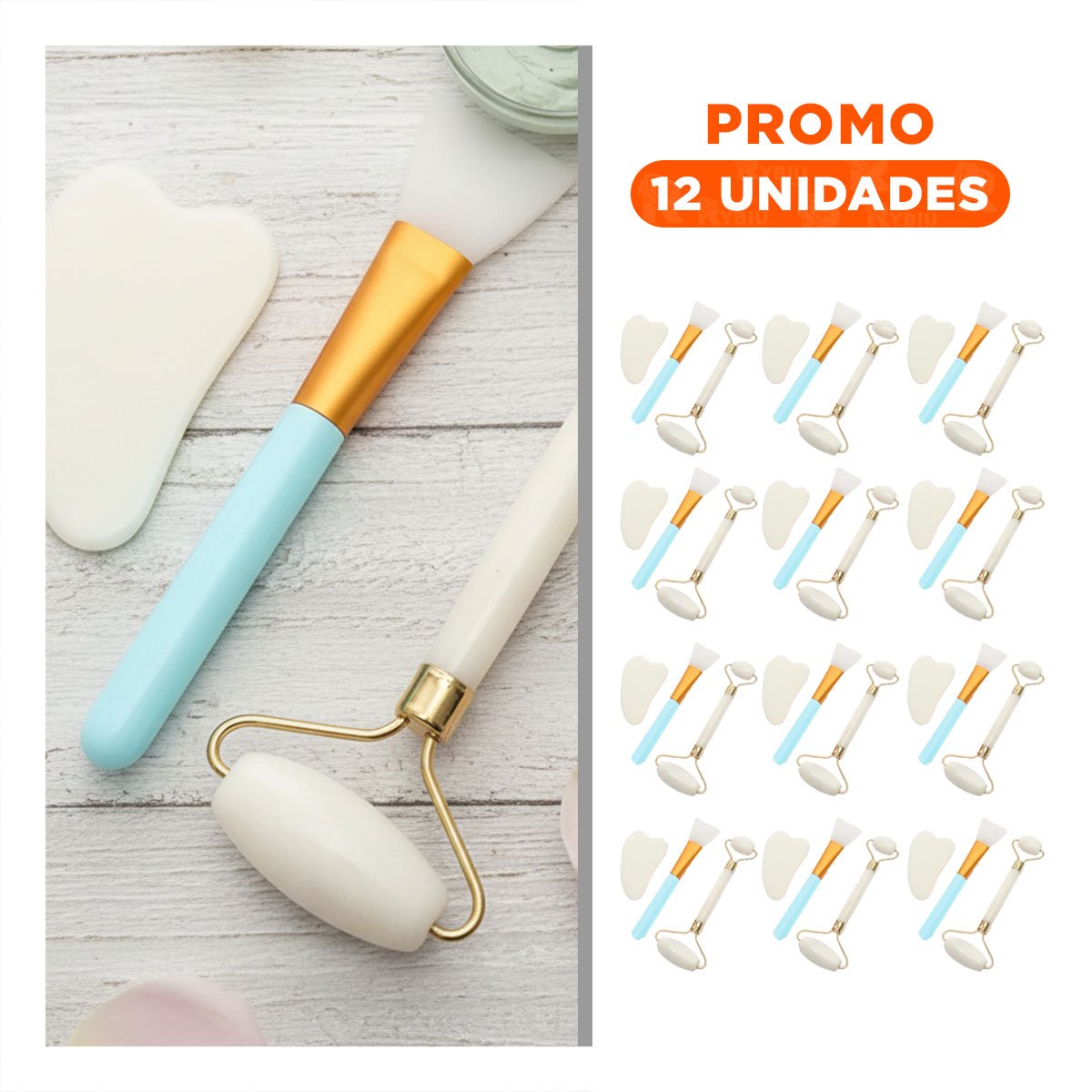 PACK12 INSTRUMENTO FACIAL BLANCO SET DE 3 DE JADE PARA CUIDADO Y+REGALO STICKER - 1