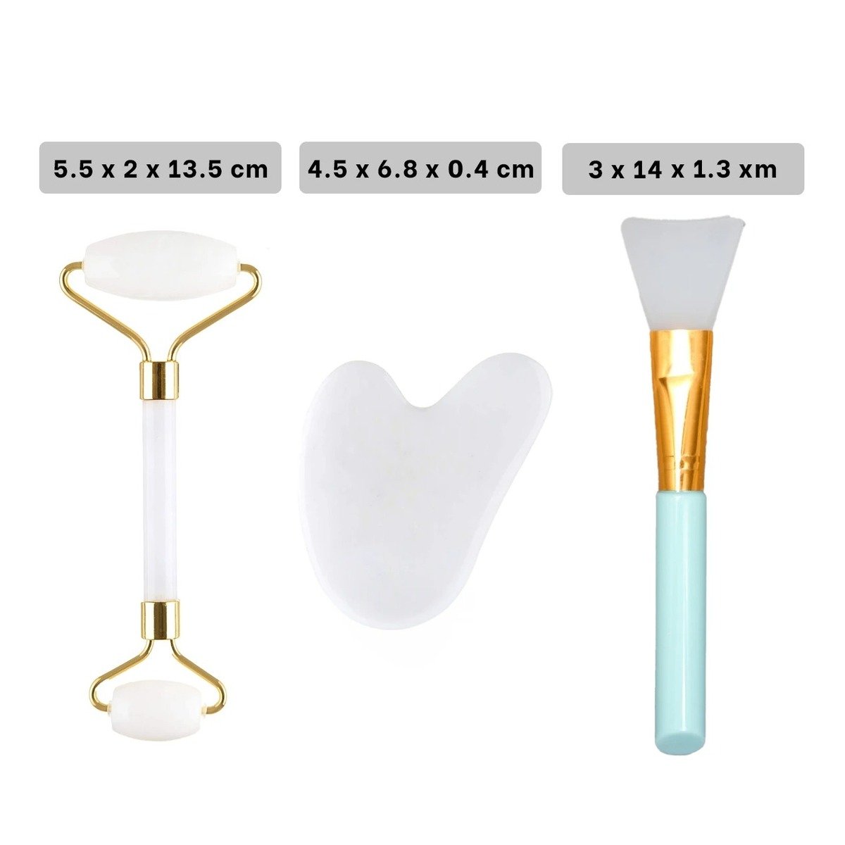 PACK12 INSTRUMENTO FACIAL BLANCO SET DE 3 DE JADE PARA CUIDADO Y+REGALO STICKER - 4