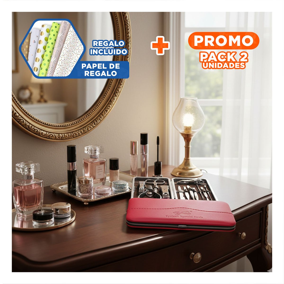 PACK2 MALETA COMPACTA PARA MANICURE Y PEDICURE 12 PIEZAS COLOR ROJO Y+PAPEL REGALO - 1