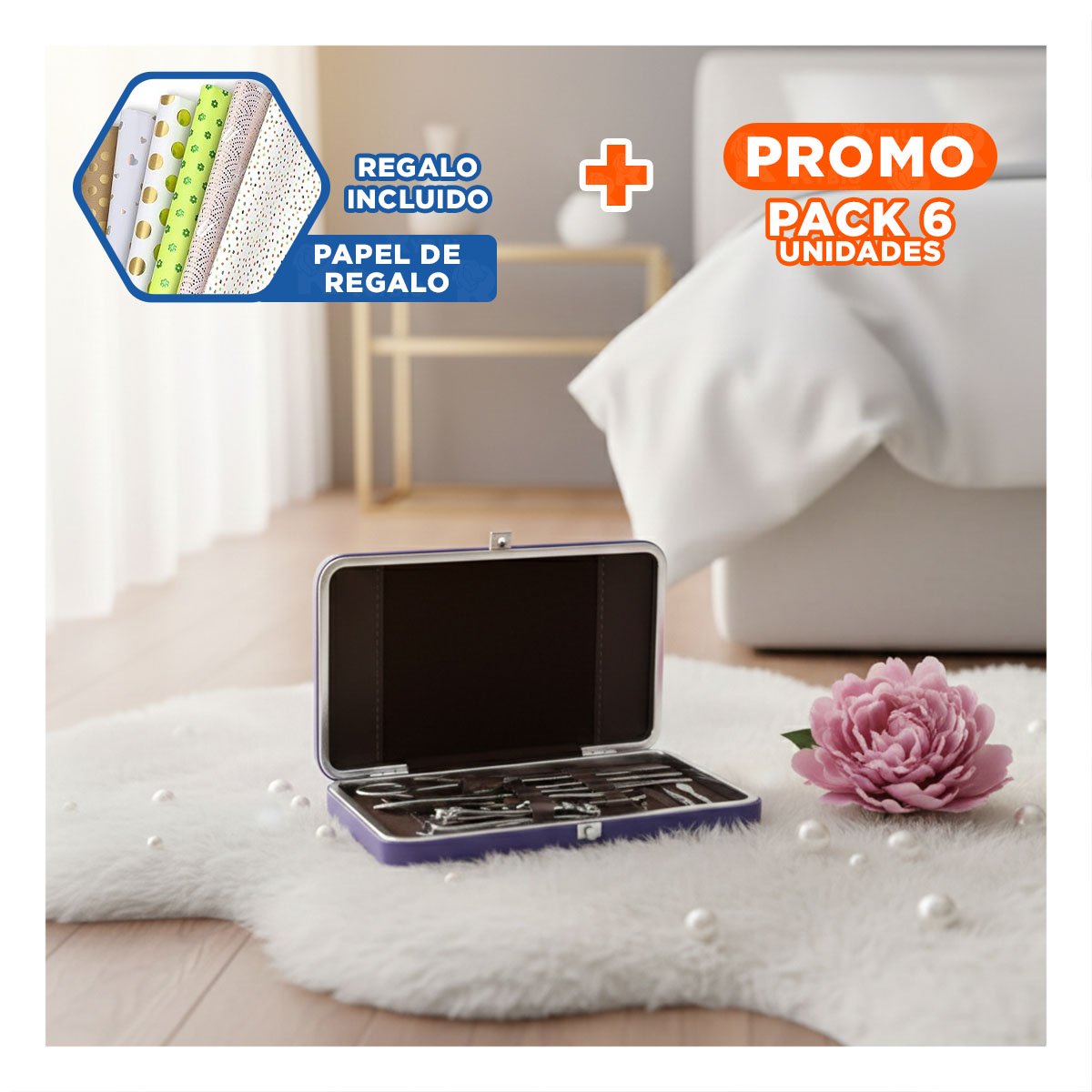 PACK4 MALETA PROFESIONAL DE HERRAMIENTAS PARA UÑAS 12 PIEZAS COLOR AZUL ACERO Y+PAPEL REGALO - 1