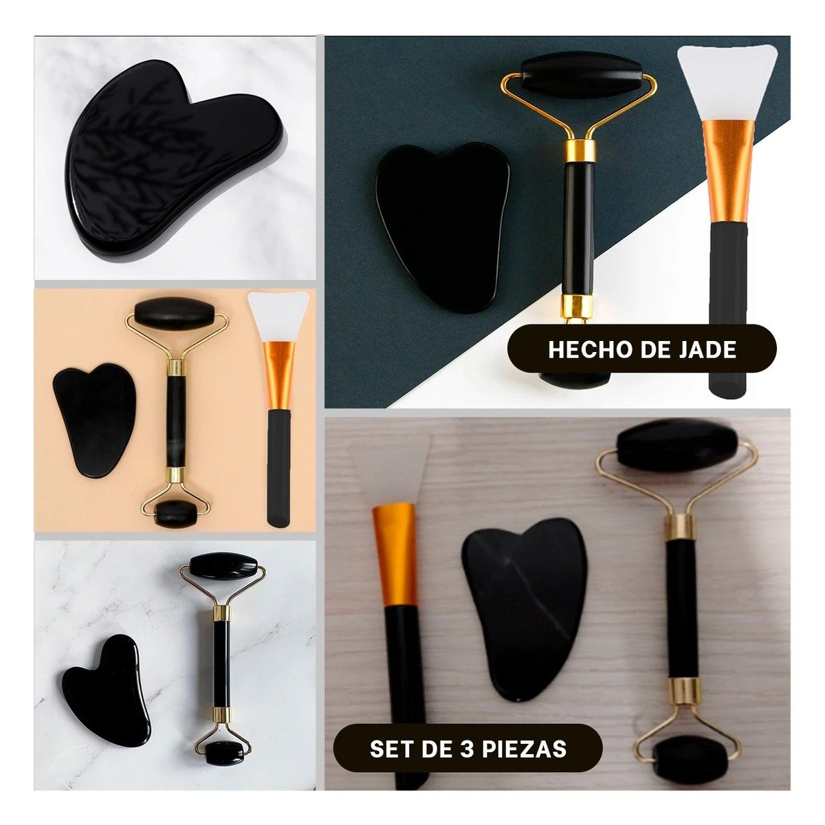 PACK4 EXTRACTOR NEGRO SET DE 3 DE JADE PARA SPA CASERO Y PIEL RADIANTE Y+REGALO STICKER - 2