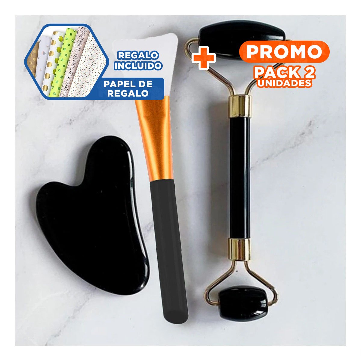 PACK2 DISPOSITIVO DE JADE SET DE 3 NEGRO PARA REJUVENECER Y LUMINOSIDAD Y+PAPEL REGALO - 1