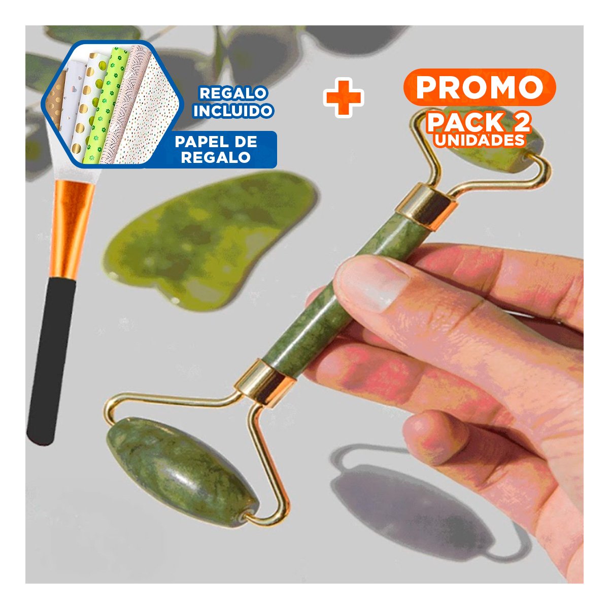 PACK2 MASAJEADOR DE ROSTRO EN COLOR VERDE Y+PAPEL DE REGALO - 1