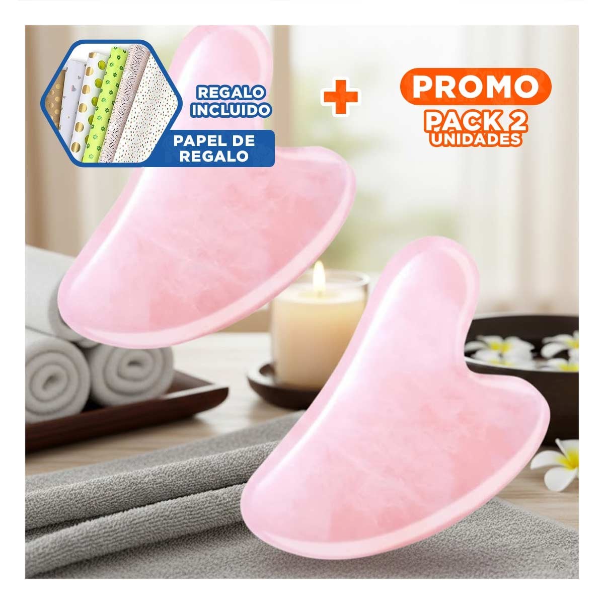 PACK2 KIT DE BELLEZA ROSADO CLARO PARA MASAJE Y ESTIMULO DEL ROSTRO Y+PAPEL REGALO - 1