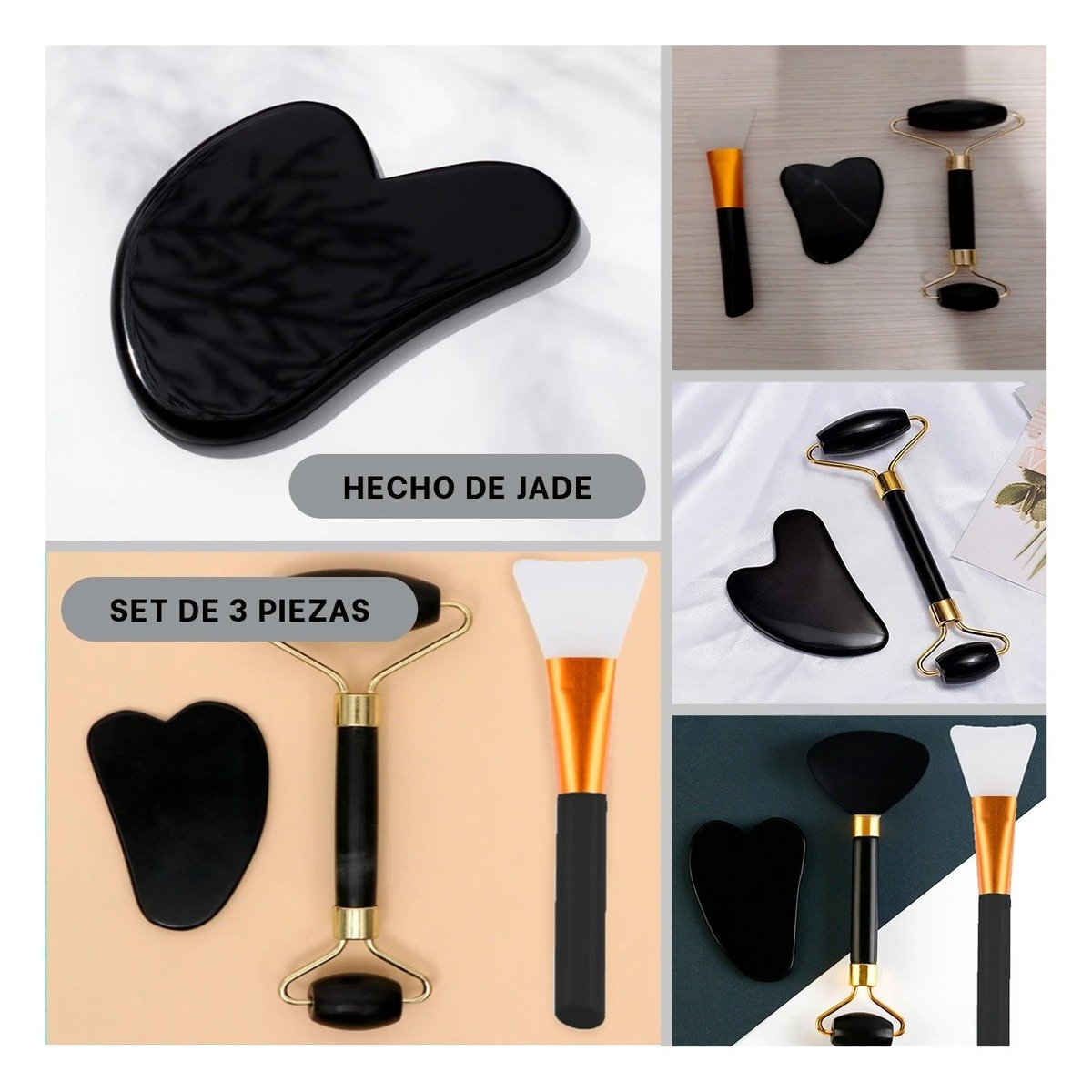 PACK6 EXTRACTOR DE BELLEZA SET DE 3 NEGRO DE JADE PARA HIDRATACION Y RELAX Y+PAPEL REGALO - 3
