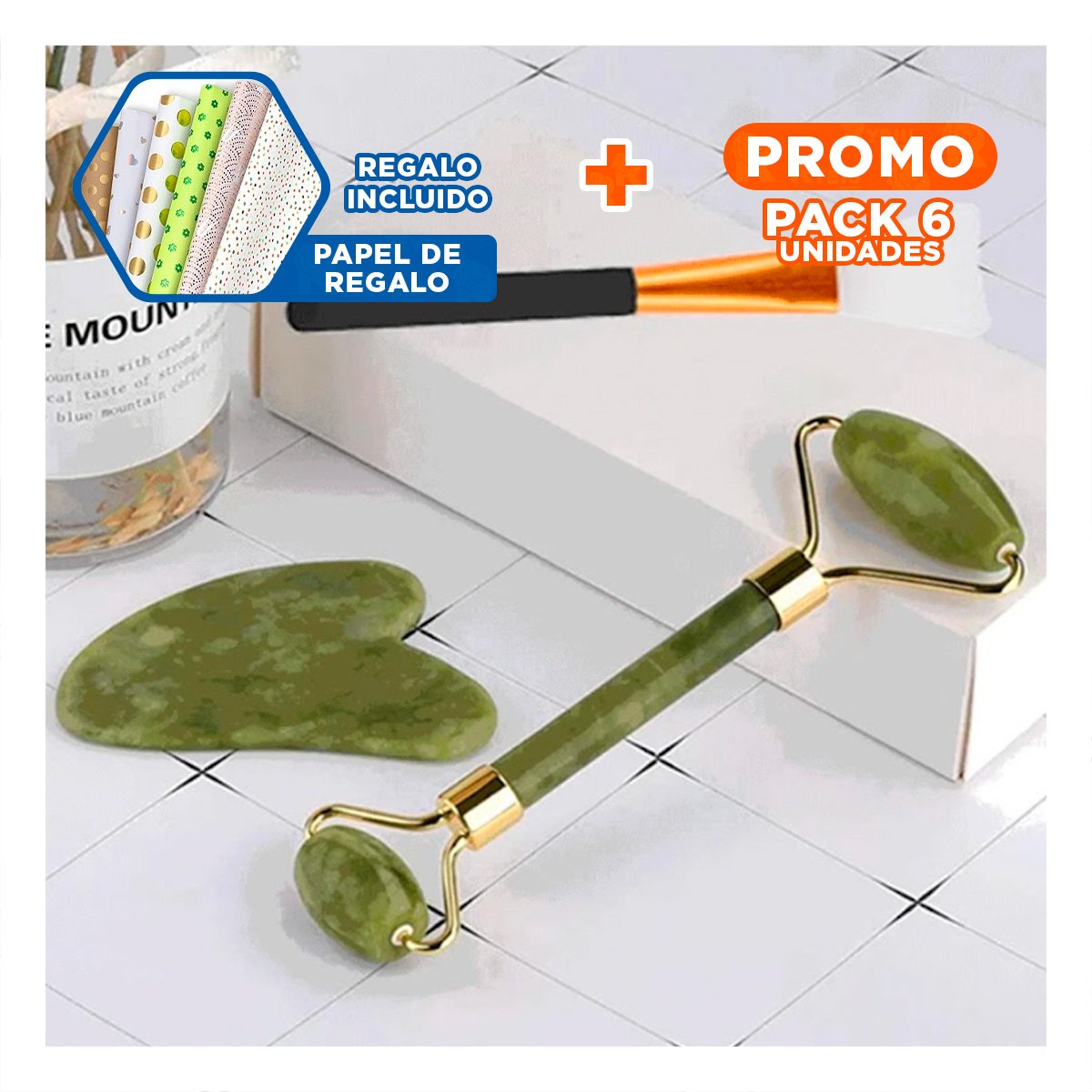 PACK6 SET PARA MASAJES EN EL ROSTRO VERDE Y+PAPEL DE REGALO - 1