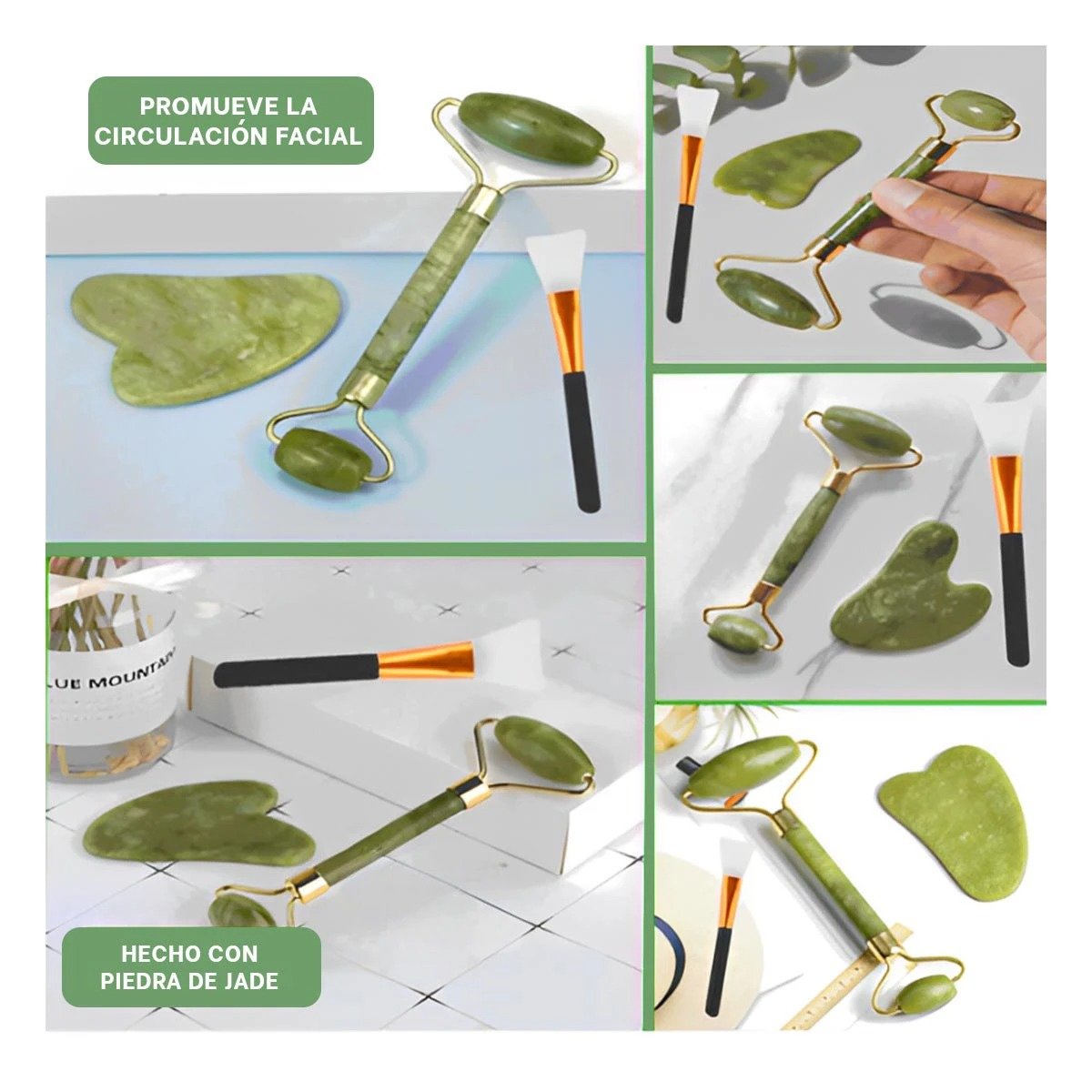 PACK6 SET PARA MASAJES EN EL ROSTRO VERDE Y+PAPEL DE REGALO - 3
