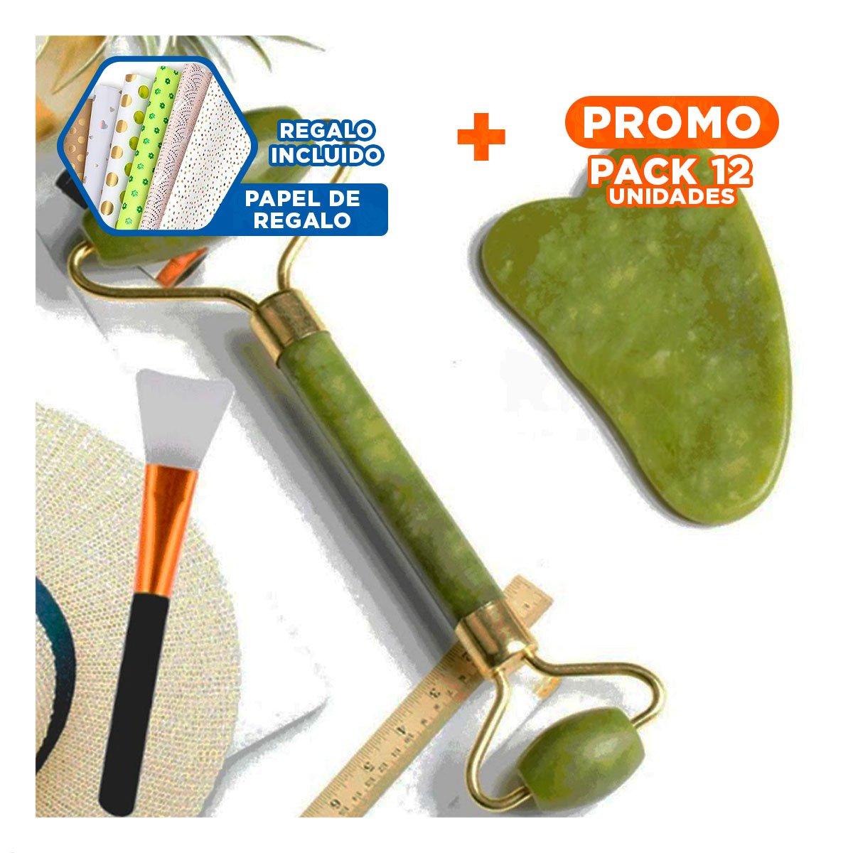 PACK12 MASAJEADOR DE ROSTRO EN VERDE Y+PAPEL DE REGALO - 1