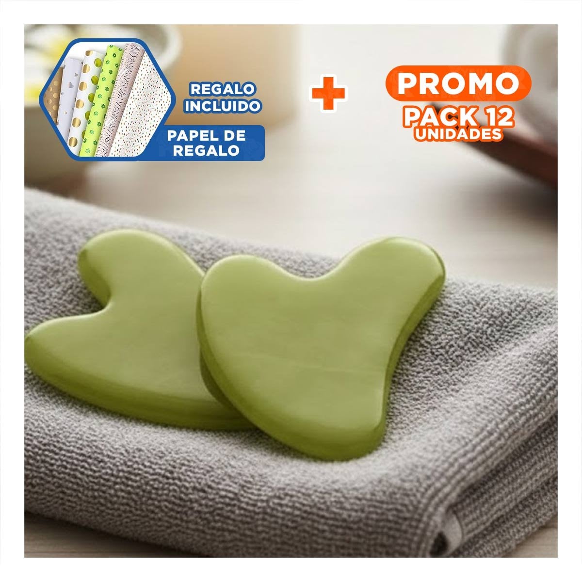 PACK12 PIEDRA VERDE PARA MASAJE Y LUMINOSIDAD FACIAL Y+PAPEL REGALO - 1