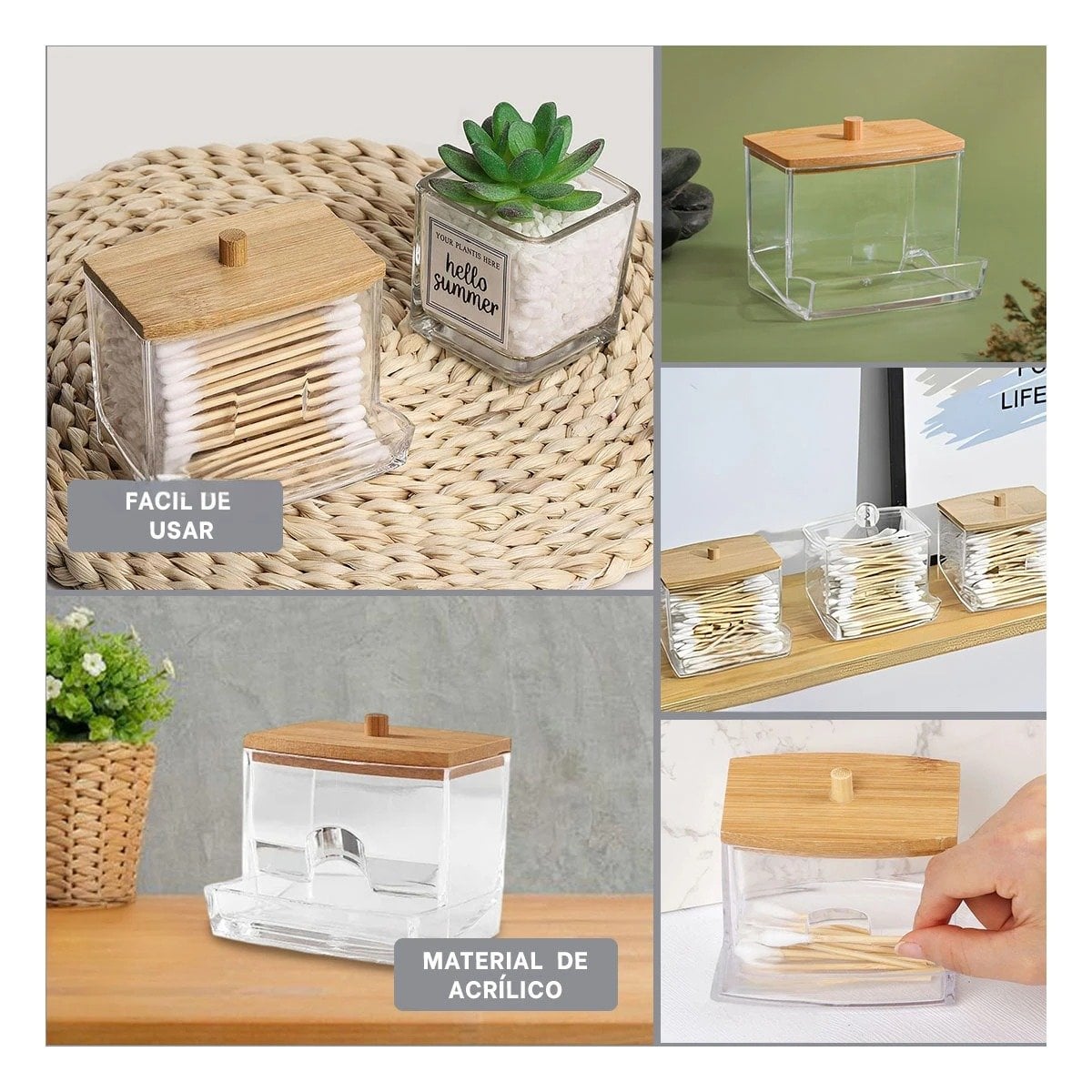PACK6 PORTA HISOPOS COMPACTO Y DECORATIVO EN ACRILICO Y+PAPEL REGALO - 3