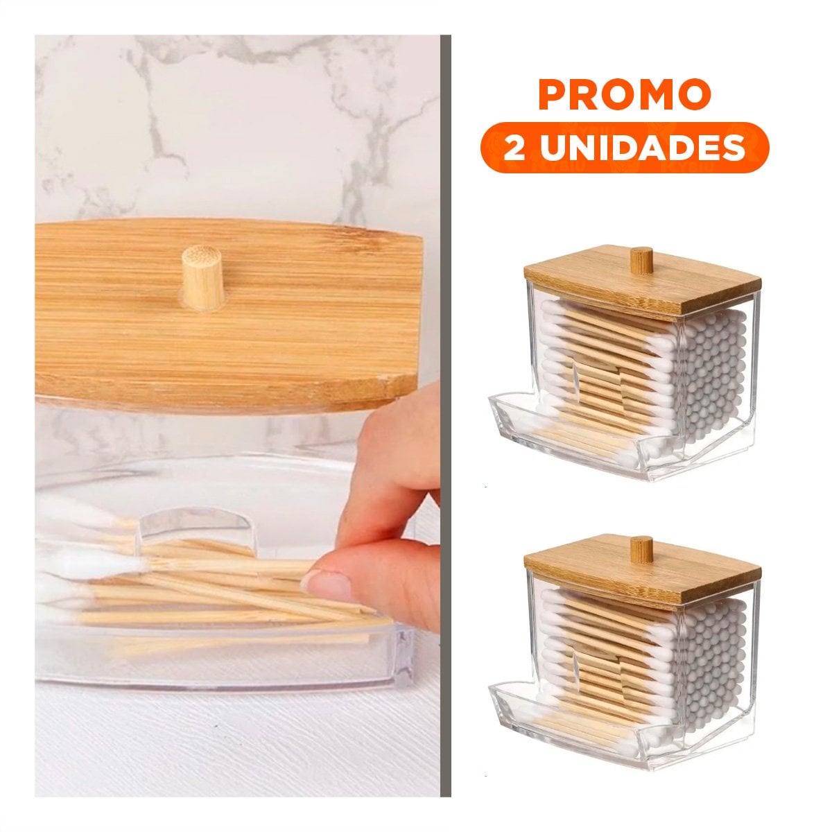 PACK2 RECIPIENTE DECORATIVO CON TAPA DE MADERA PARA TOCADOR - 1