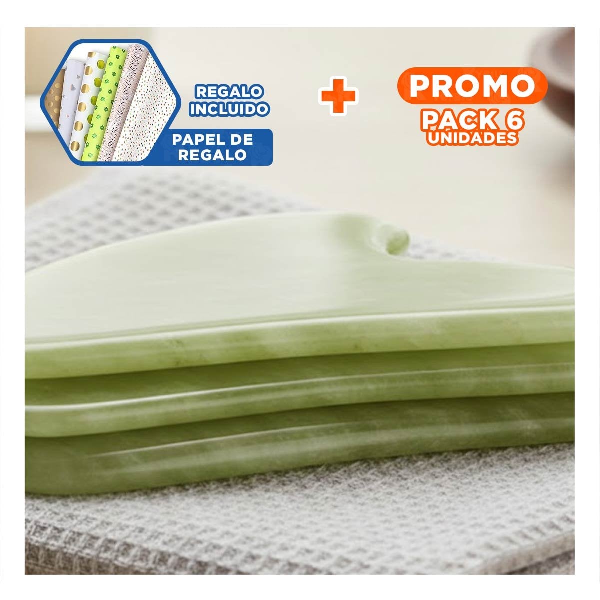 PACK6 HERRAMIENTA DE JADE VERDE PARA SUAVIDAD Y REJUVENECIMIENTO Y+PAPEL REGALO - 1