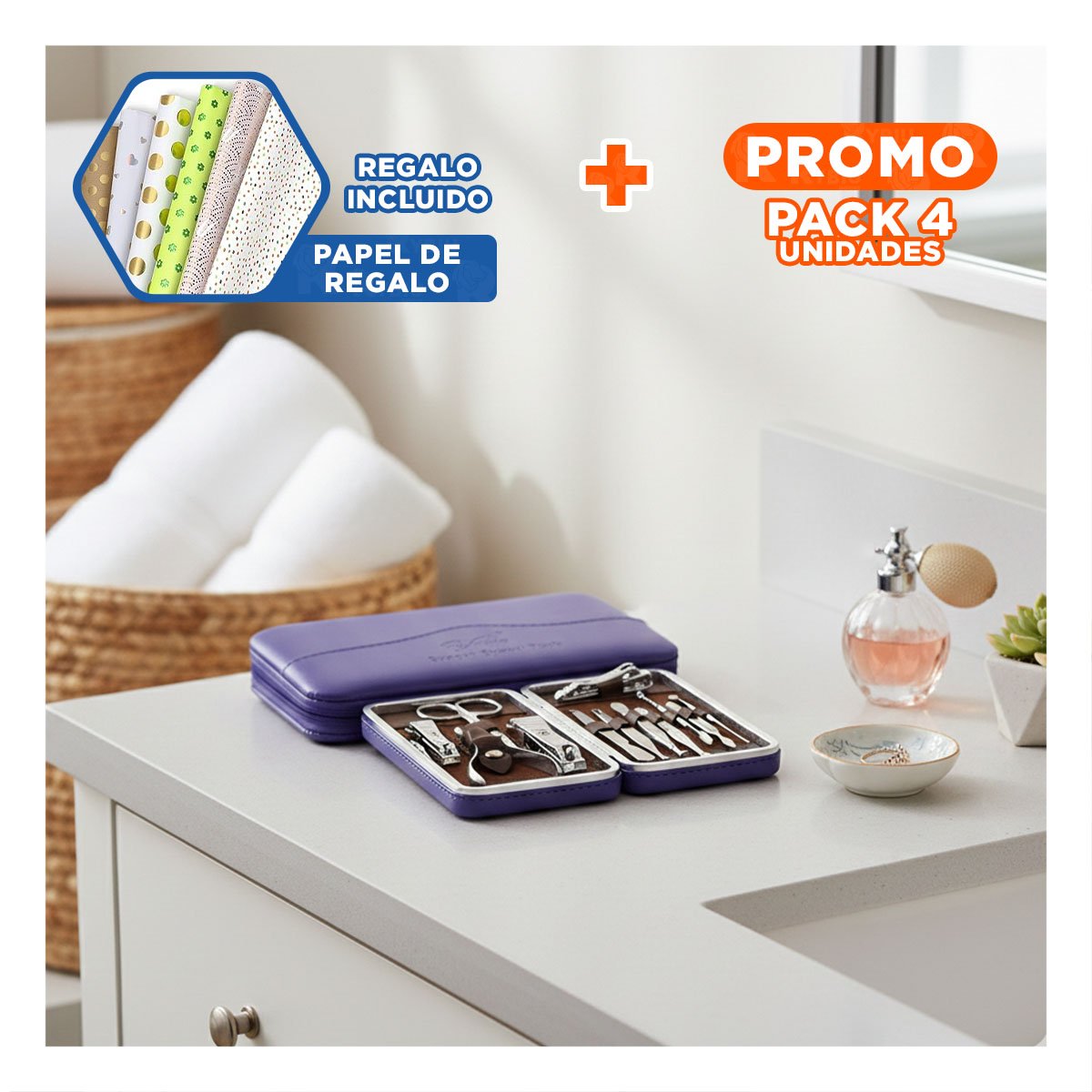 PACK2 EQUIPO PROFESIONAL PARA ARREGLO DE UÑAS 12 PIEZAS COLOR AZUL ACERO Y+PAPEL REGALO - 1