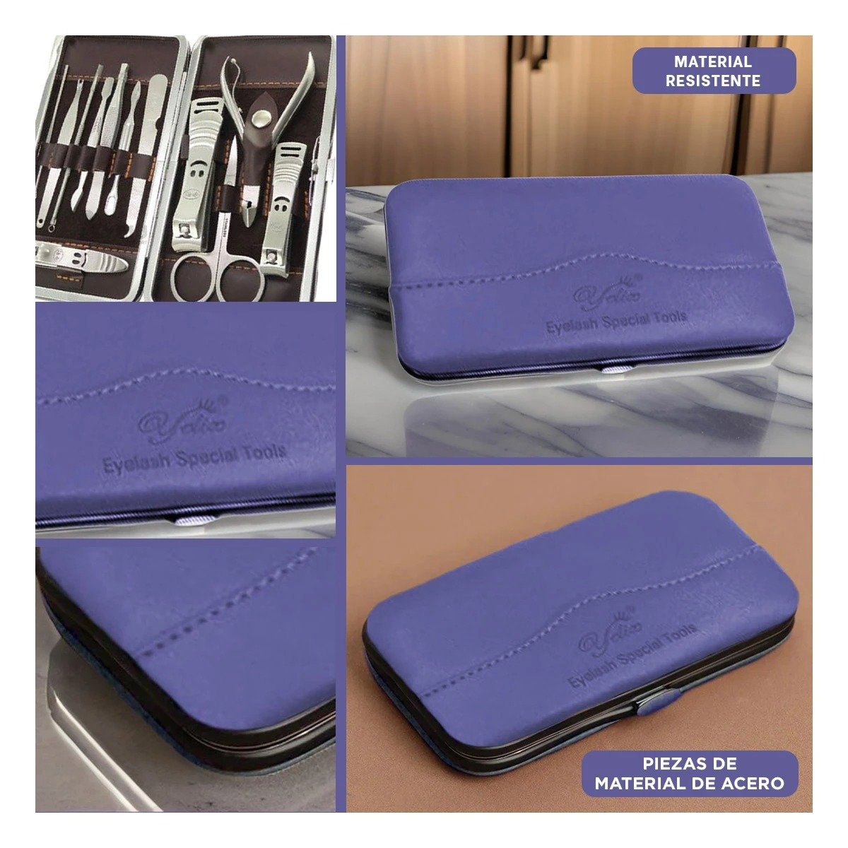 PACK2 EQUIPO PROFESIONAL PARA ARREGLO DE UÑAS 12 PIEZAS COLOR AZUL ACERO Y+PAPEL REGALO - 3