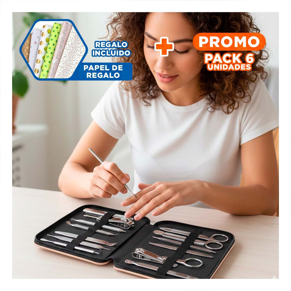 PACK6 MALETIN PROFESIONAL PARA CUIDADO DE UÑAS 12 PIEZAS COLOR MELON Y+PAPEL REGALO - 1